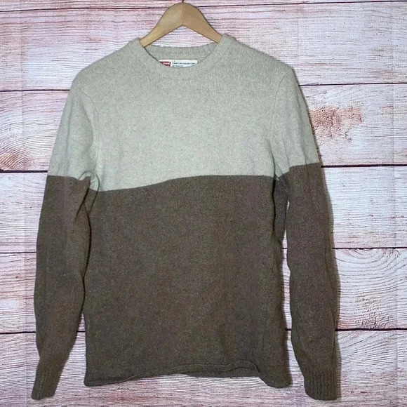 Levi’s Two-Tone Standard Fit Corte Classic Sweater Cream Brown Large - Picture 1 of 6